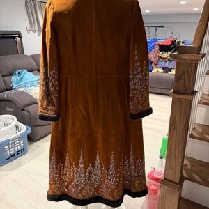 Embroidered Suede Coat in Brown With Tags